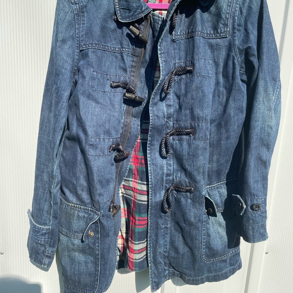LRL Lauren Jeans Co. Ralph Lauren blue denim toggle jacket detachable hood S wmn - Picture 2 of 8